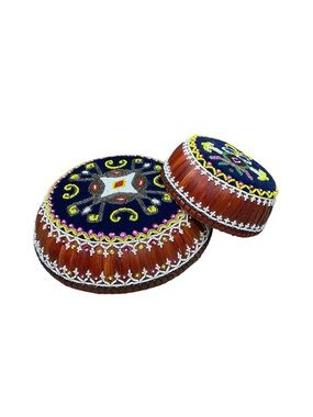 Vintage Hand Beaded Tribal Basket Set Artisan Boho Ethnic Lidded Storage Decor